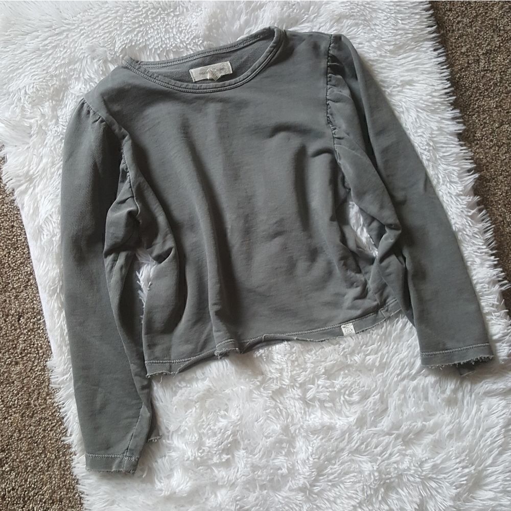 Treasure & Bond Gray Wide Sleeve Frayed Hem Sweat Shirt Girls Size Large 10 12‎
